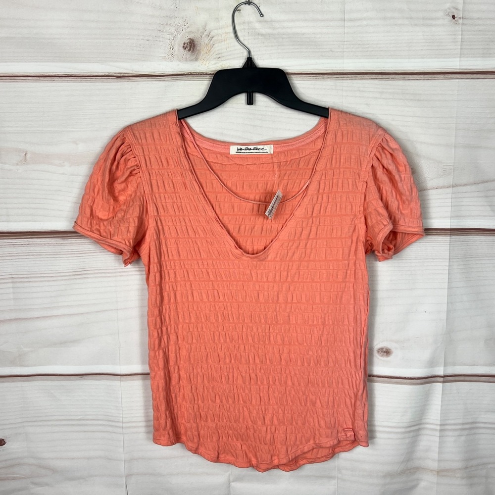 We The Free Top Womens M Orange Sugar Cube Tee Scoop Neck Short Sleeve Solid